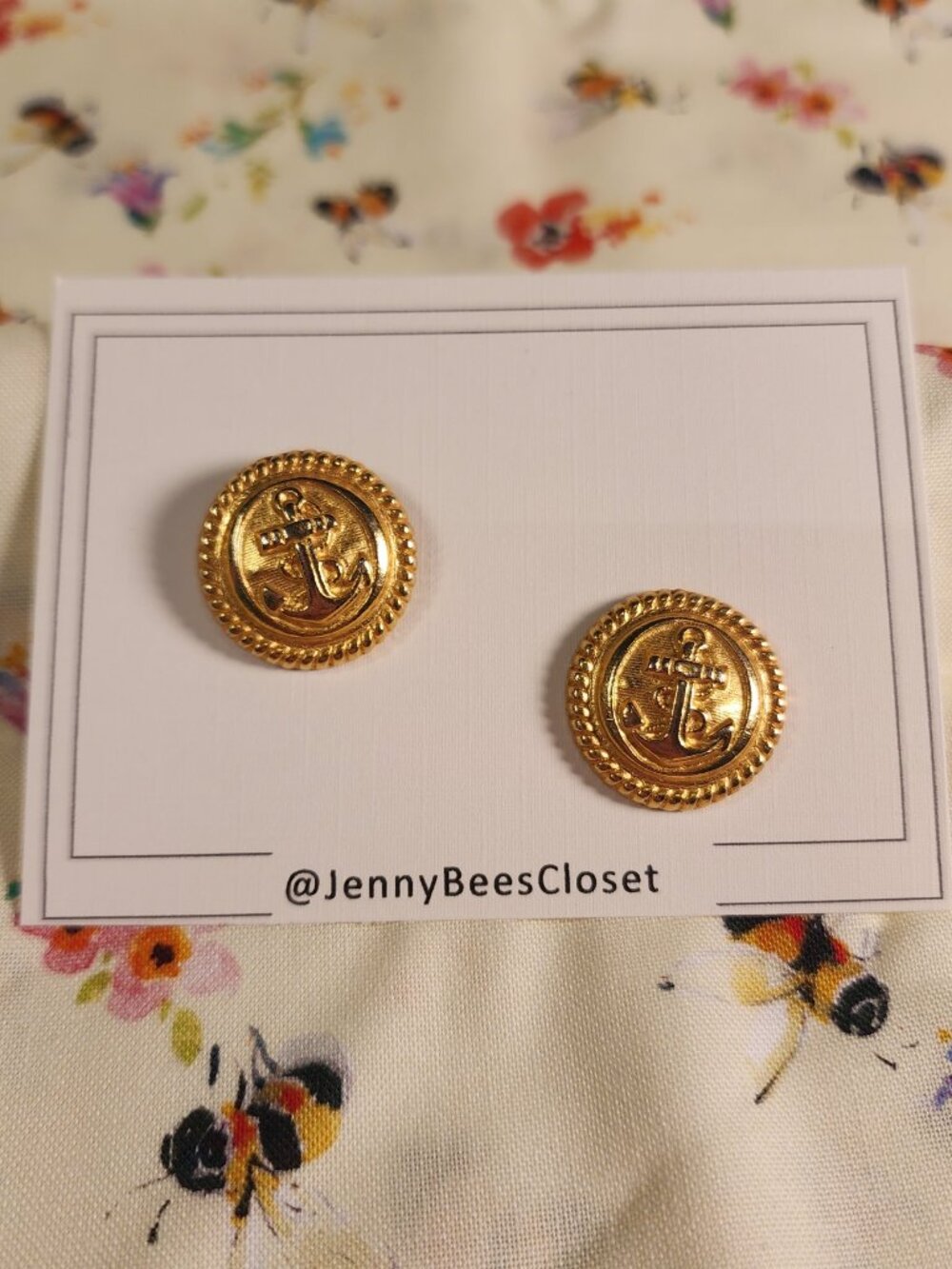 VINTAGE ROBERT ROSE Classical Nautical Anchor Gold-Tone Earrings